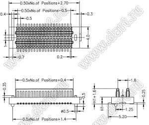 BL3723-F064022G0ER01 розетка SMD сверхминиатюрная; P=0,5мм; 64-конт.; H2=2,20мм