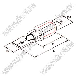 MDDN1.25-250D Наконечник кабельный изолированный; s=0,5-1,5кв.мм; AWG 22-16; I max=10А; красный; латунь луженая/пластик