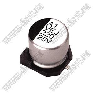 ECAPSMD 220uF/25V 1008 105C (VEJ221M1ETR-1008) конденсатор электролитический SMD (для поверхностного монтажа); 2000ч; 220мкФ; 25В; (10x7,7)мм; -55...+105°C