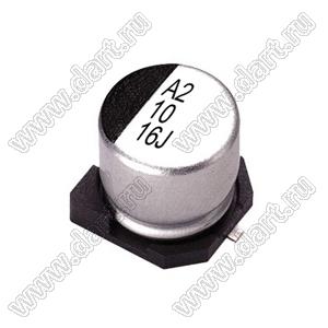 ECAPSMD 10uF/16V 0406 105C (VEJ100M1CTR-0406) конденсатор электролитический SMD (для поверхностного монтажа); 2000ч; 10мкФ; 16В; (4x5,7)мм; -55...+105°C