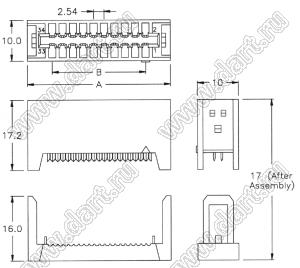 ECDF01-20P (4402-20SR, CE-20NTN, SLM-20F) разъем краевой IDC на шлейф; шаг 2,54мм; 20-конт.