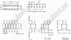 BL1247-1206R штыри двухрядные угловые; шаг 2.54мм