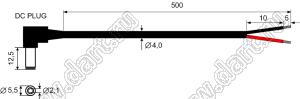 DC CABLE 2.1-5.5-0.5M-FREE кабель с разъемом DC 2.1/5.5 мм; L=500мм