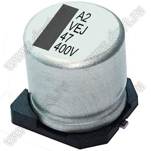 ECAPSMD 47uF/400V 1821 (VEJ470M2G1821) конденсатор электролитический SMD (для поверхностного монтажа); 2000ч; 47мкФ; 400В; (18x21,5)мм; -40...+105°C