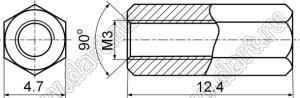 PCHSS-12.4SS стойка шестигранная; с внутренней резьбой М3x0,5; SW=4,7мм; L=12,4мм; сталь нержавеющая