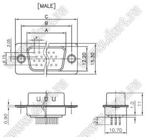 DS1077-78MU0N-6 (5512-78PA-01-BRJ-BU, DHB-78M) вилка прямая D-SUB высокой плотности для пайки на плату; 78-конт.; BRJ тип Y=3~4 мм, стойки упакованы отдельно; синий изолятор