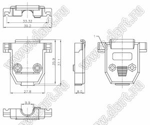 DS1046-15C1S корпус (кожух) для разъема D-SUB; короткие винты; 15-конт.; пластик