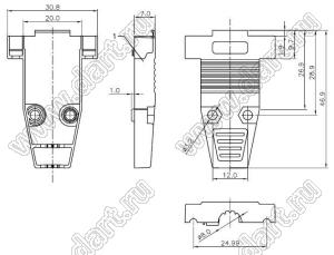 DS1047-09M1S (DNT-9C) корпус (кожух) для разъема D-SUB; короткие винты; 9-конт.; металлический сплав