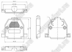 DS1046-25C1L корпус (кожух) для разъема D-SUB; длинные винты; 25-конт.; пластик