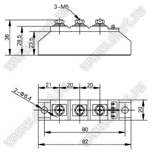 MFC90A1400V-DT модуль силовой тиристорно-диодный; I max=90А; V max.=1400В