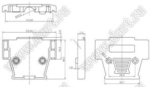 DS1047-25M1L (DNT-25C) корпус (кожух) для разъема D-SUB; длинные винты; 25-конт.; металлический сплав