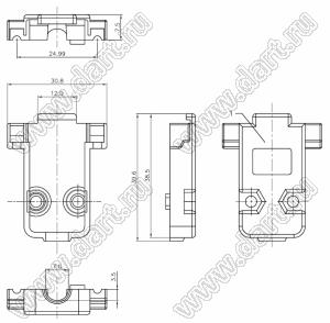 DS1046-09C1S корпус (кожух) для разъема D-SUB; короткие винты; 9-конт.; пластик