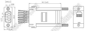 DS1055-09Fxx0L корпус (кожух) для разъема D-SUB; 09-конт.; пластик