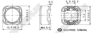 CDRH127/LDNP-1R0NC дроссель SMD; 12.3x12.3x8.0мм; L=1,0 ±30%мкГн; Iн=14А