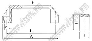 BL39-120A ручка панели прибора; L=12мм; A=140мм; I=26мм; H=40мм; h=7мм; d=8,5мм; алюминний черненый