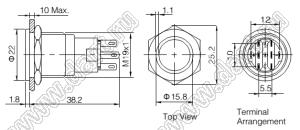 BLAS1-AGQPF-22E/B/6V/N кнопка антивандальная антивандальный влагозащищенный; 2NO2NC; кольцевая; синий; 6В; никелированная латунь