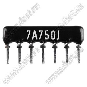 SIP 7P6R-A75RJ 5% (7A750J) сборка резисторная тип A; 6 резисторов; R=75 (Ом); 5%