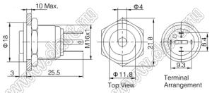 BLGQ16PH-10D/JL/R/12V/S кнопка антивандальная; без фиксации; 1NO; точечная; красный; 12В; нержавеющая сталь