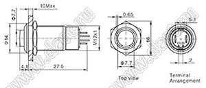 BLGQ12-CH-10ZE/J/B/12V/S кнопка антивандальная; с фиксацией; 1NO; кольцевая; синий; 12В; нержавеющая сталь