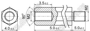 PCHSN2-05SN (4.0) стойка шестигранная; с внутренней резьбой М2x0,4; с внешней резьбой М2x0,4; L=5,0мм; сталь никелированная