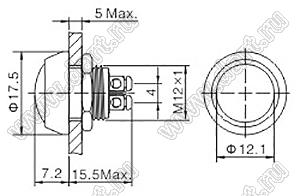 BLGQ12B-10/B/A кнопка антивандальная; без фиксации; куполообразный; синий; цинково-алюминиевый сплав (черный)