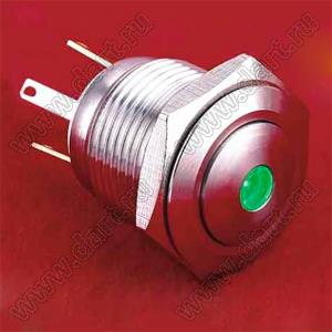 BLGQ16B-10D/JL/G/12V/S кнопка антивандальная; без фиксации; 1NO; точечная; зеленый; 12В; нержавеющая сталь