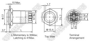 BLAS1GQH-11E/L/B/6V/S кнопка антивандальная антивандальный влагозащищенный; 1NO1NC; кольцевая; синий; 6В; нержавеющая сталь