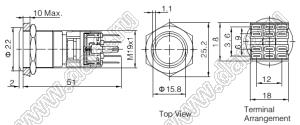 BLAS1-BGQ-33E/B/6V/S кнопка антивандальная антивандальный влагозащищенный; 3NO3NC; кольцевая; синий; 6В; нержавеющая сталь