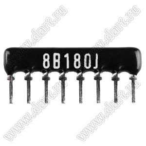 SIP 8P4R-B18RJ 5% (8B180J) сборка резисторная тип A; 4 резистора; R=18 (Ом); 5%