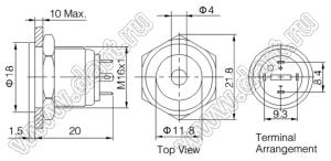 BLGQ16PF-10D/J/R/12V/S кнопка антивандальная; без фиксации; 1NO; точечная; красный; 12В; нержавеющая сталь