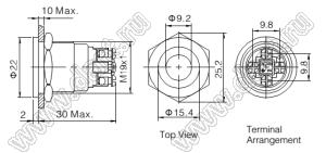 BLGQ19PF-10D/B/12V/S кнопка антивандальная; 1NO; точечная; синий; 12В; нержавеющая сталь