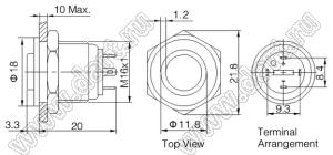 BLGQ16PH-10E/J/R/12V/S кнопка антивандальная; без фиксации; 1NO; кольцевая; красный; 12В; нержавеющая сталь