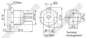 BLGQ16PF-10D/JL/R/12V/S кнопка антивандальная; без фиксации; 1NO; точечная; красный; 12В; нержавеющая сталь