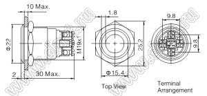 BLGQ19F-10E/B/12V/S кнопка антивандальная; 1NO; кольцевая; синий; 12В; нержавеющая сталь