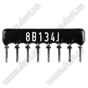 SIP 8P4R-B130KJ 5% (8B134J) сборка резисторная тип A; 4 резистора; R=130 кОм; 5%