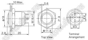 BLGQ16B-10E/J/R/12V/S кнопка антивандальная; без фиксации; 1NO; кольцевая; красный; 12В; нержавеющая сталь