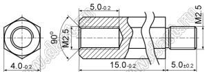 PCHSN2.5-15S (4.0) стойка шестигранная; с внутренней резьбой М2,5x0,45; с внешней резьбой М2,5x0,45; L=15,0мм; сталь оцинкованная