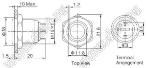 BLGQ16F-10E/J/B/12V/S кнопка антивандальная; без фиксации; 1NO; кольцевая; синий; 12В; нержавеющая сталь