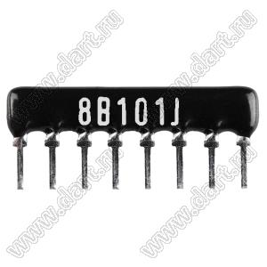 SIP 8P4R-B100RJ 5% (8B101J) сборка резисторная тип A; 4 резистора; R=100 (Ом); 5%