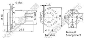 BLGQ16PH-10E/JL/R/12V/S кнопка антивандальная; без фиксации; 1NO; кольцевая; красный; 12В; нержавеющая сталь