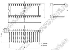 DS1007-216BT1NSF6 Панелька цанговая с удлиненными выводами для выводного монтажа; P=2,54мм; 16-конт.