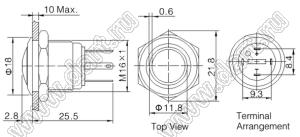 BLGQ16B-10E/JL/B/12V/S кнопка антивандальная; без фиксации; 1NO; кольцевая; синий; 12В; нержавеющая сталь