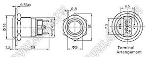 BLGQ12-AF-10E/J/G/12V/S кнопка антивандальная; d отв.=12мм; без фиксации; 1NO; кольцевая; зеленый; 12В; нержавеющая сталь