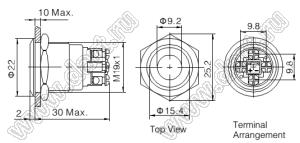 BLGQ19F-10D/R/12V/S кнопка антивандальная; 1NO; точечная; красный; 12В; нержавеющая сталь