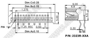 BL2323R-16A (16FE-ST-VK-N, F1251-DIP-16PW) разъем FPC угловой, тип A; 16-конт.