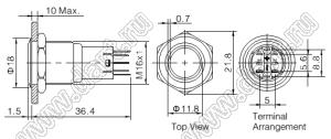 BLAS2GQF-11/E/B/12V/S кнопка антивандальная; 1NO1NC; без фиксации; кольцевая; синий; 12В; нержавеющая сталь