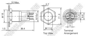 BLAS2GQPF-11/E/B/12V/S кнопка антивандальная; 1NO1NC; без фиксации; кольцевая; синий; 12В; нержавеющая сталь