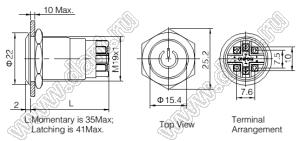 BLAS1GQ-11DT/L/B/6V/S кнопка антивандальная антивандальный влагозащищенный; 1NO1NC; cимвол питания; синий; 6В; нержавеющая сталь