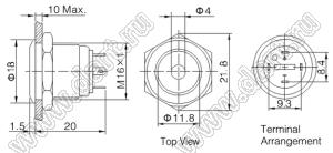 BLGQ16F-10D/J/B/12V/S кнопка антивандальная; без фиксации; 1NO; точечная; синий; 12В; нержавеющая сталь