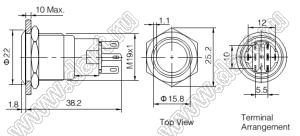 BLAS1-AGQ-22E/B/6V/N кнопка антивандальная антивандальный влагозащищенный; 2NO2NC; кольцевая; синий; 6В; никелированная латунь